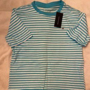 Tommy Hilfiger White and Teal Striped Short Sleeve Tee